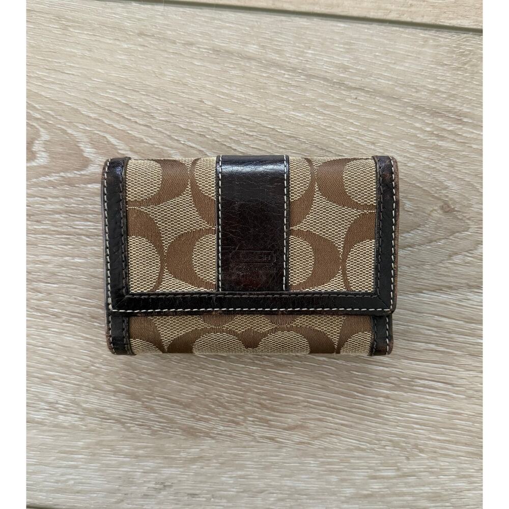 Coach Vintage Signature Canvas & Leather Mini Wallet in Brown and Cream